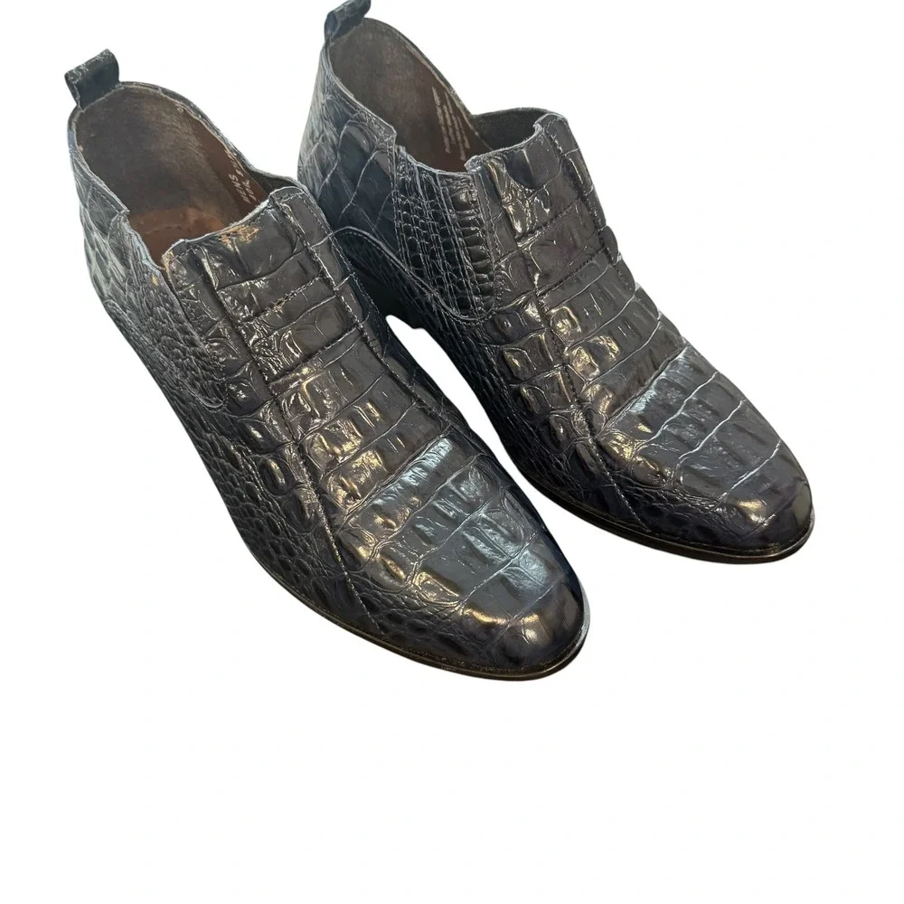 Stacy Adams Mens Navy Blue Croc Embossed Leather Ankle Boots 21112-400 8.5M
